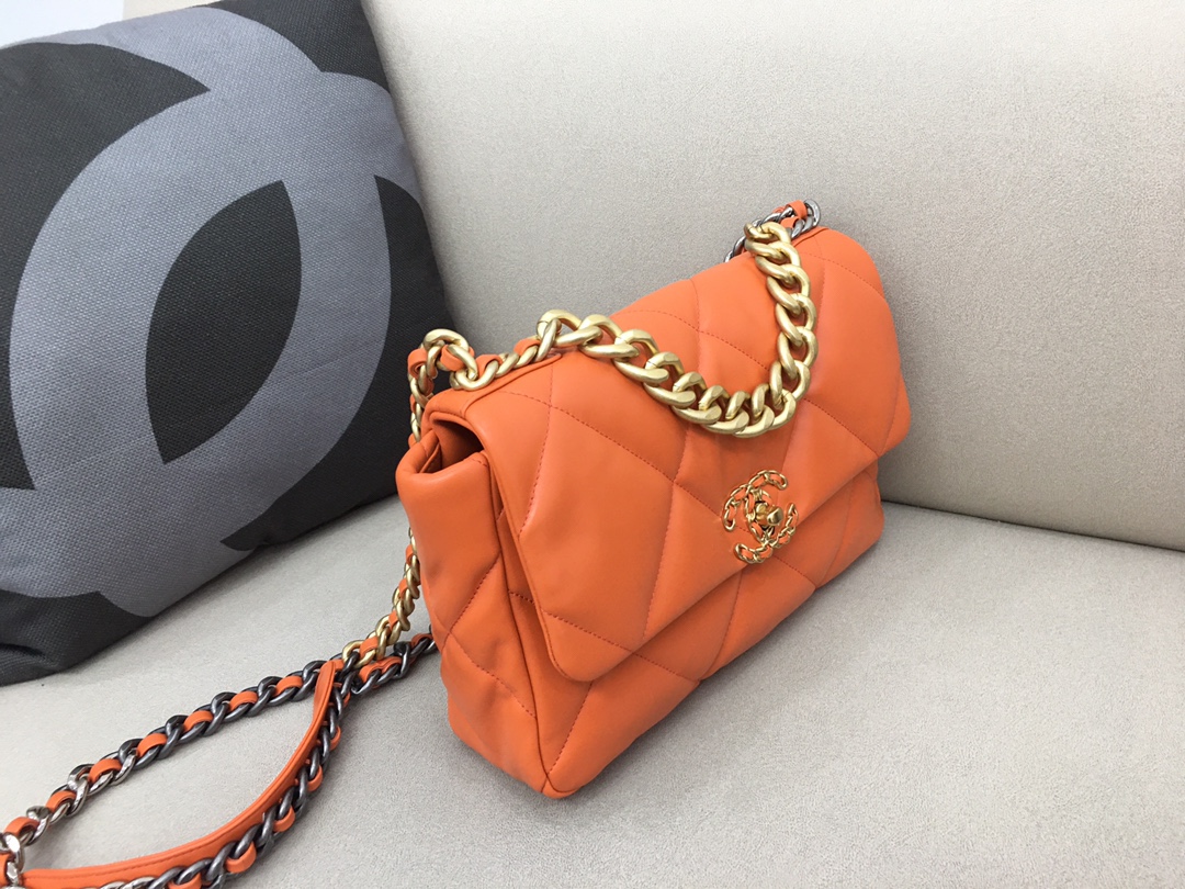 Lambskin 19 Large Handbag Flap Bag AS1161 Orange